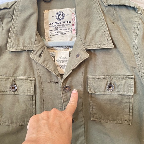Lucky Brand 90s Y2K Embroidered Military Khaki Army Green Shirt Jacket Retro - Picture 14 of 15